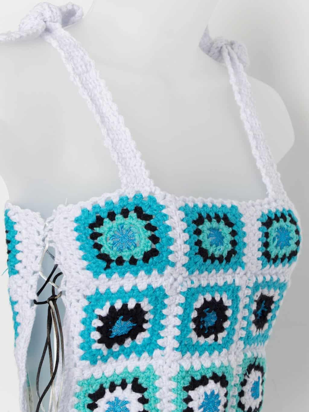 Vintage crochet vest top in blue and white - XS - Image 2