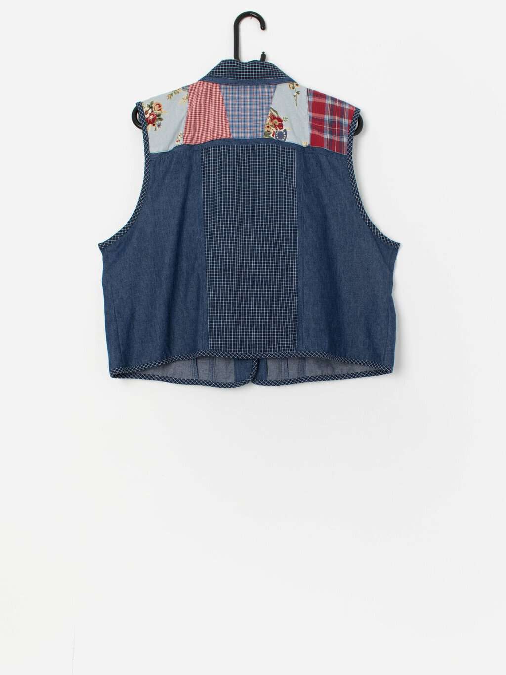 Vintage denim vest top with patchwork pattern - Large - Image 3