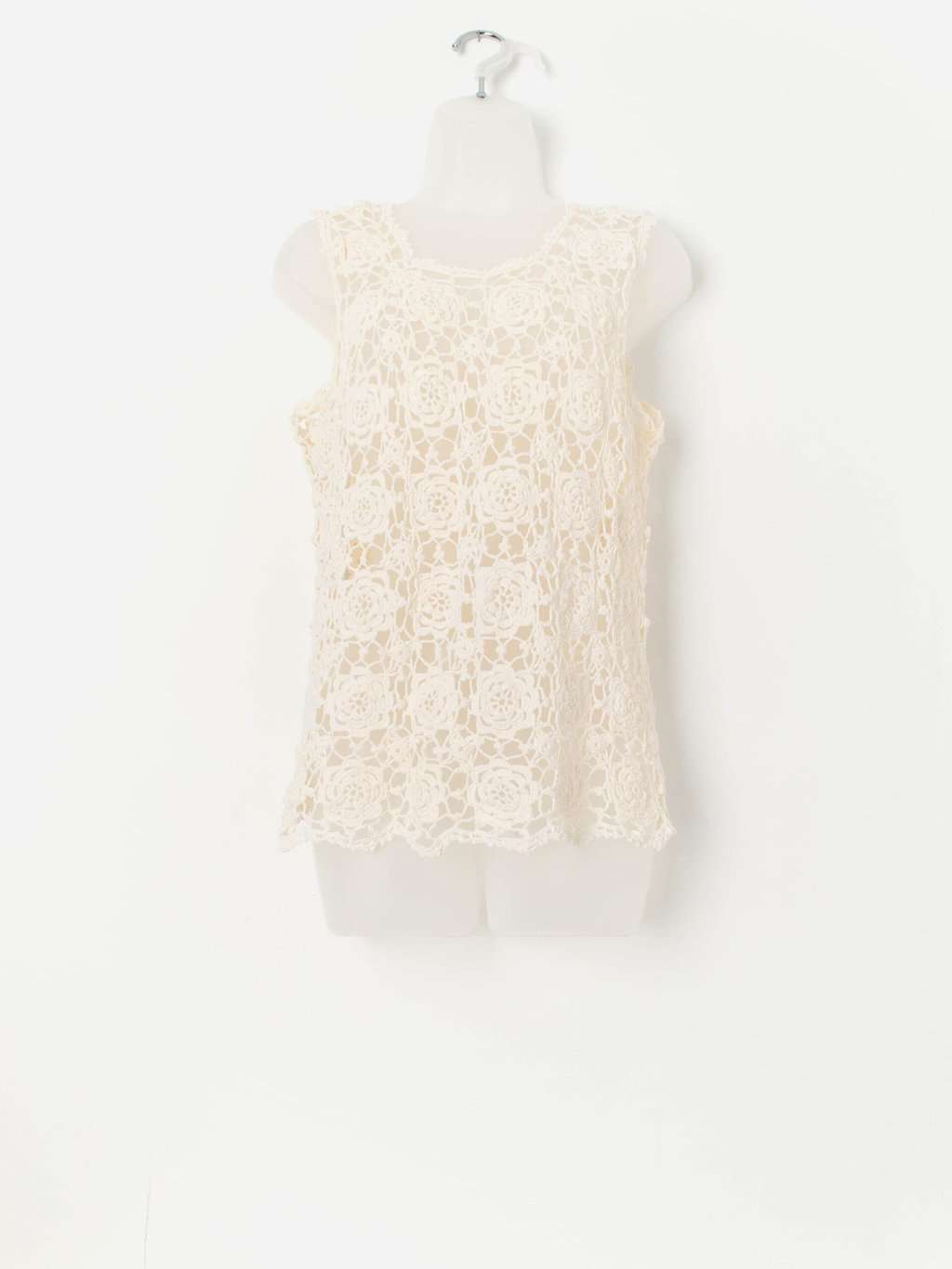 Vintage floral crochet top in cream - Small