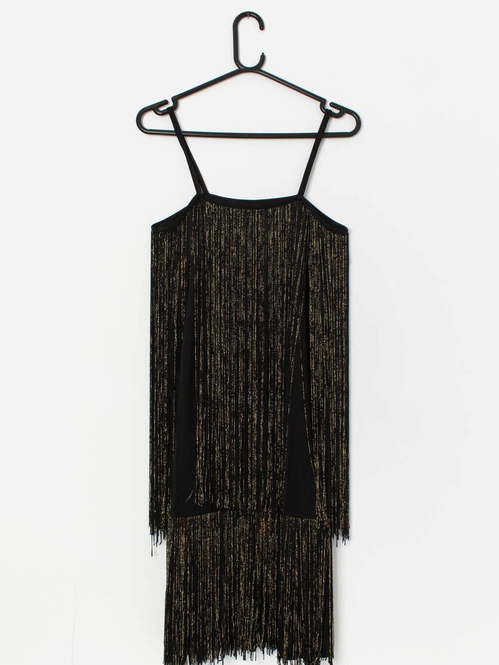 Vintage fringed dress in black and gold - Small - Image 3