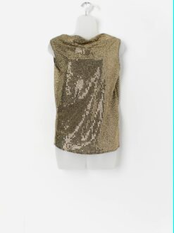 Vintage gold lurex knitted tank top with cowl neck - Small