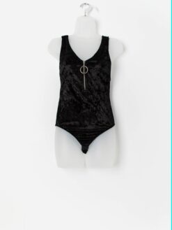 Vintage handmade velvet bodysuit with ring pull zip - XS