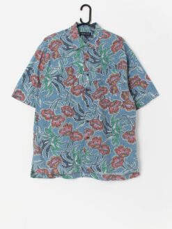 Vintage Hawaiian shirt in blue, red and green - Medium