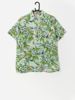 Vintage Hawaiian shirt in bright green and blue - Medium