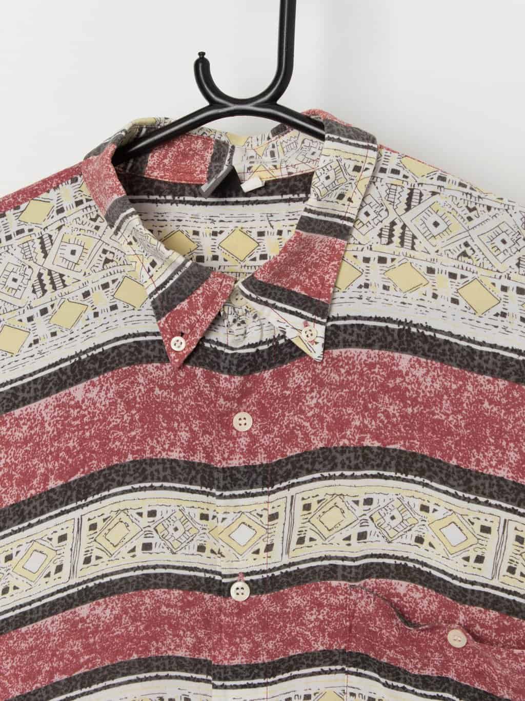 Vintage lined graphic shirt in red and yellow - Large - Image 2