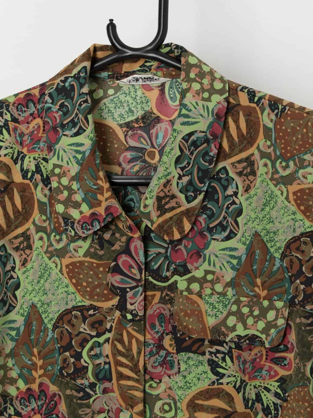 Vintage long sleeved women's floral blouse - Medium - Image 2