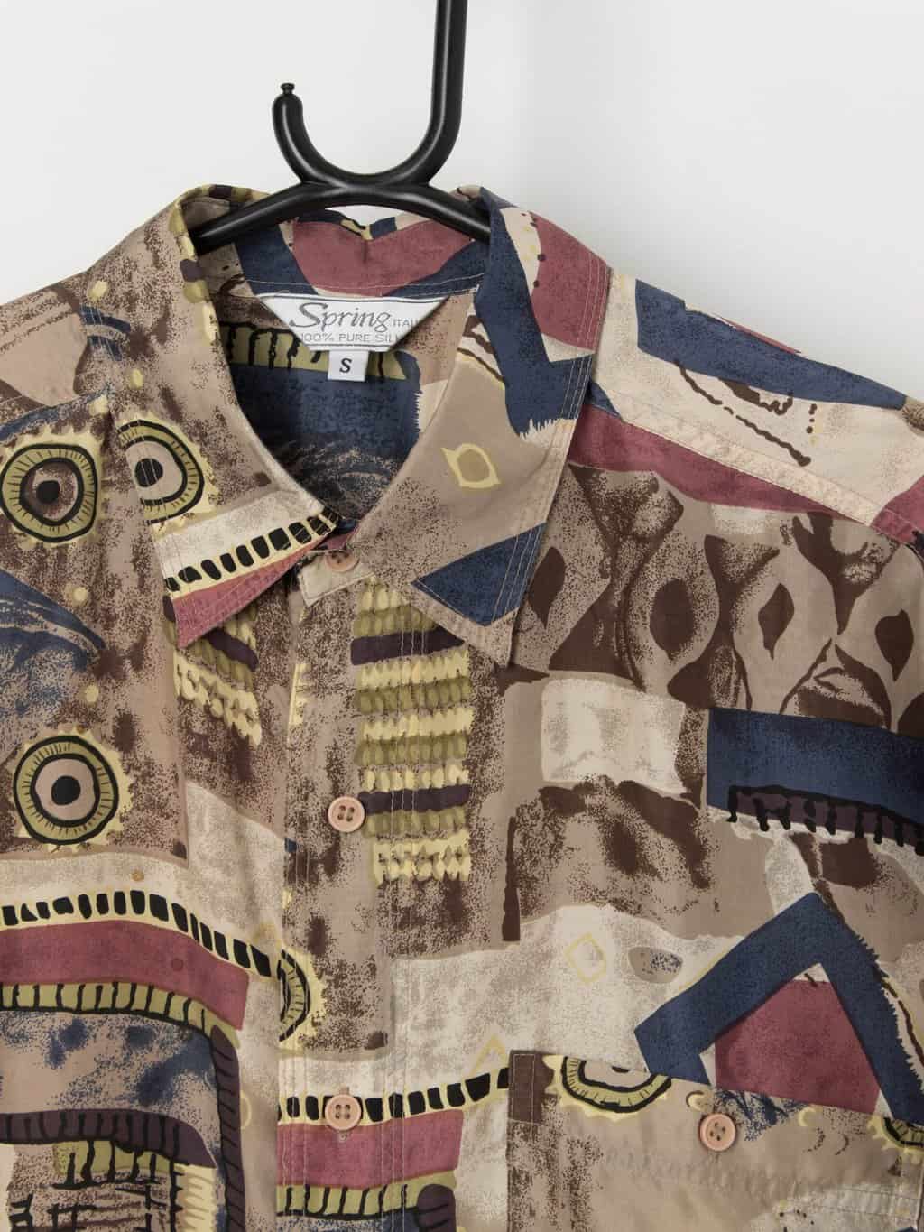 Vintage patterned silk shirt - Medium - Image 2