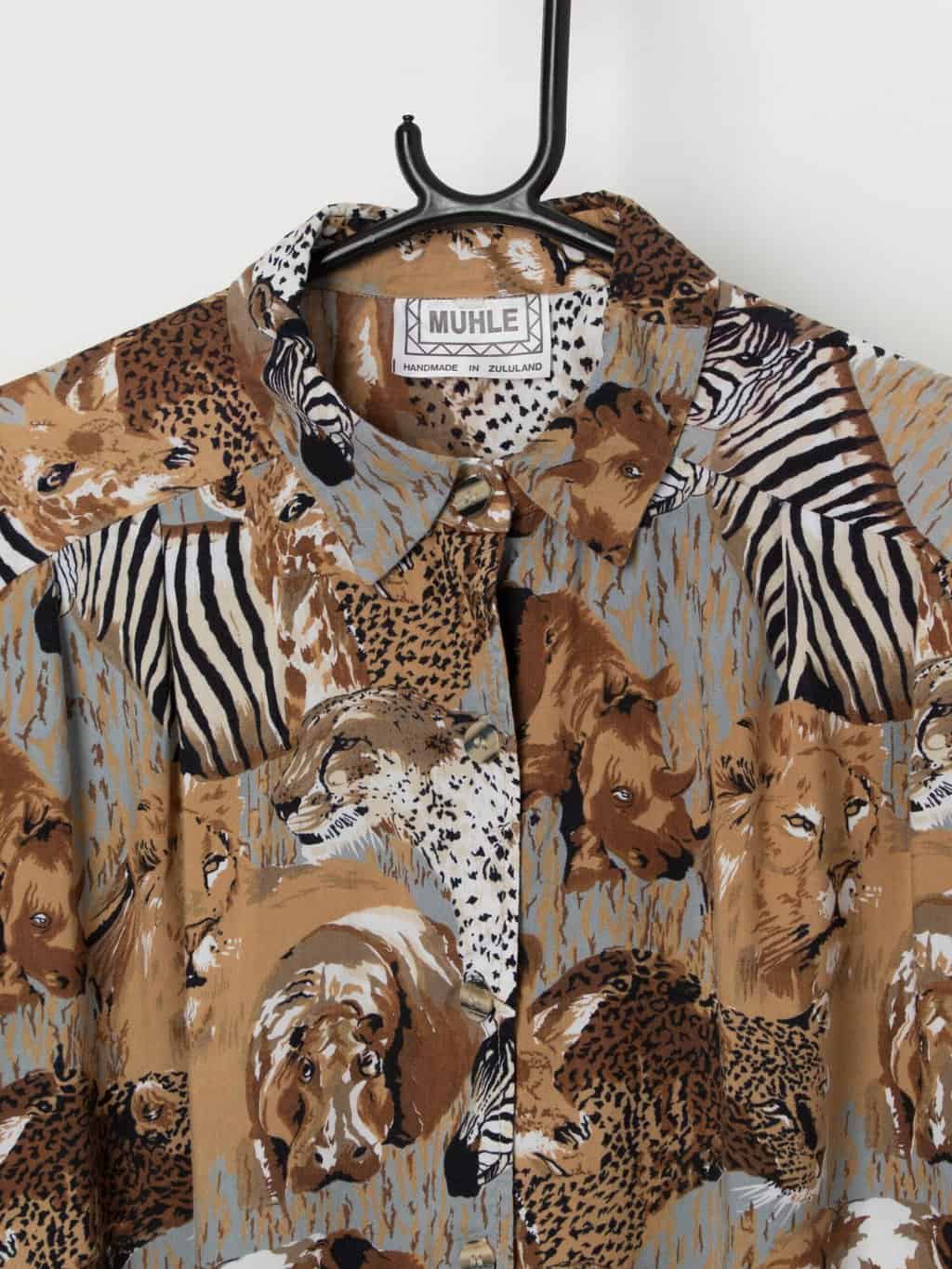 Vintage safari animal print blouse - Large - Image 2