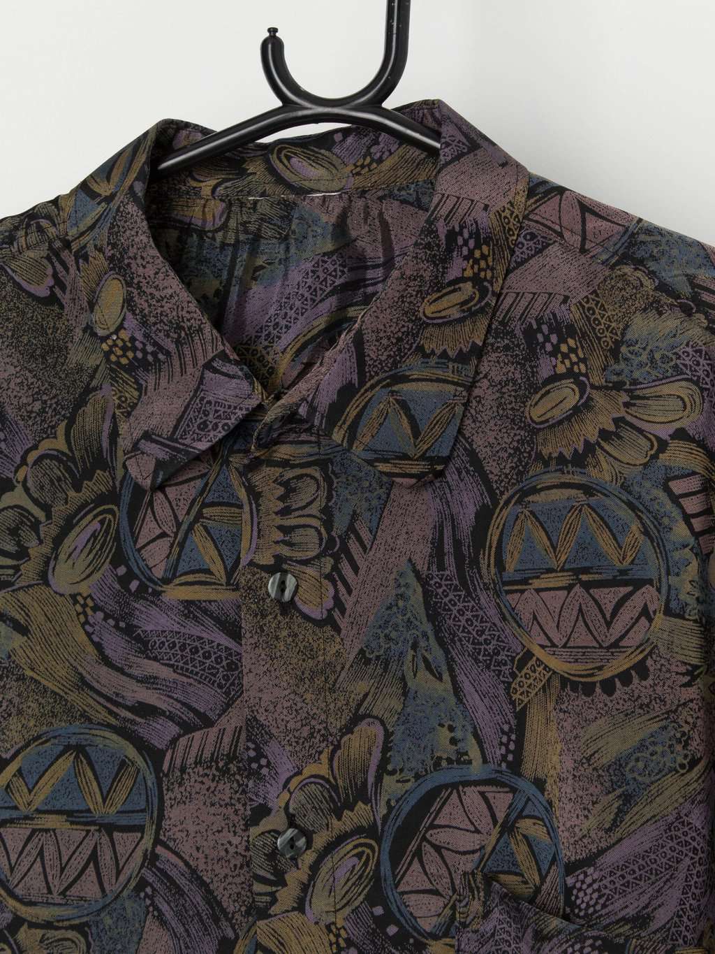 Vintage shiny patterned shirt with short sleeves - Large - Image 2