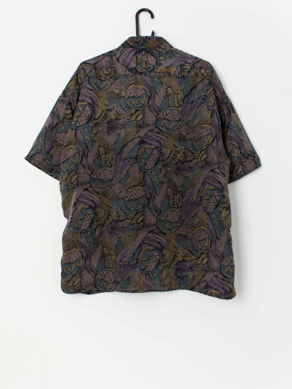 Vintage shiny patterned shirt with short sleeves - Large - Image 3