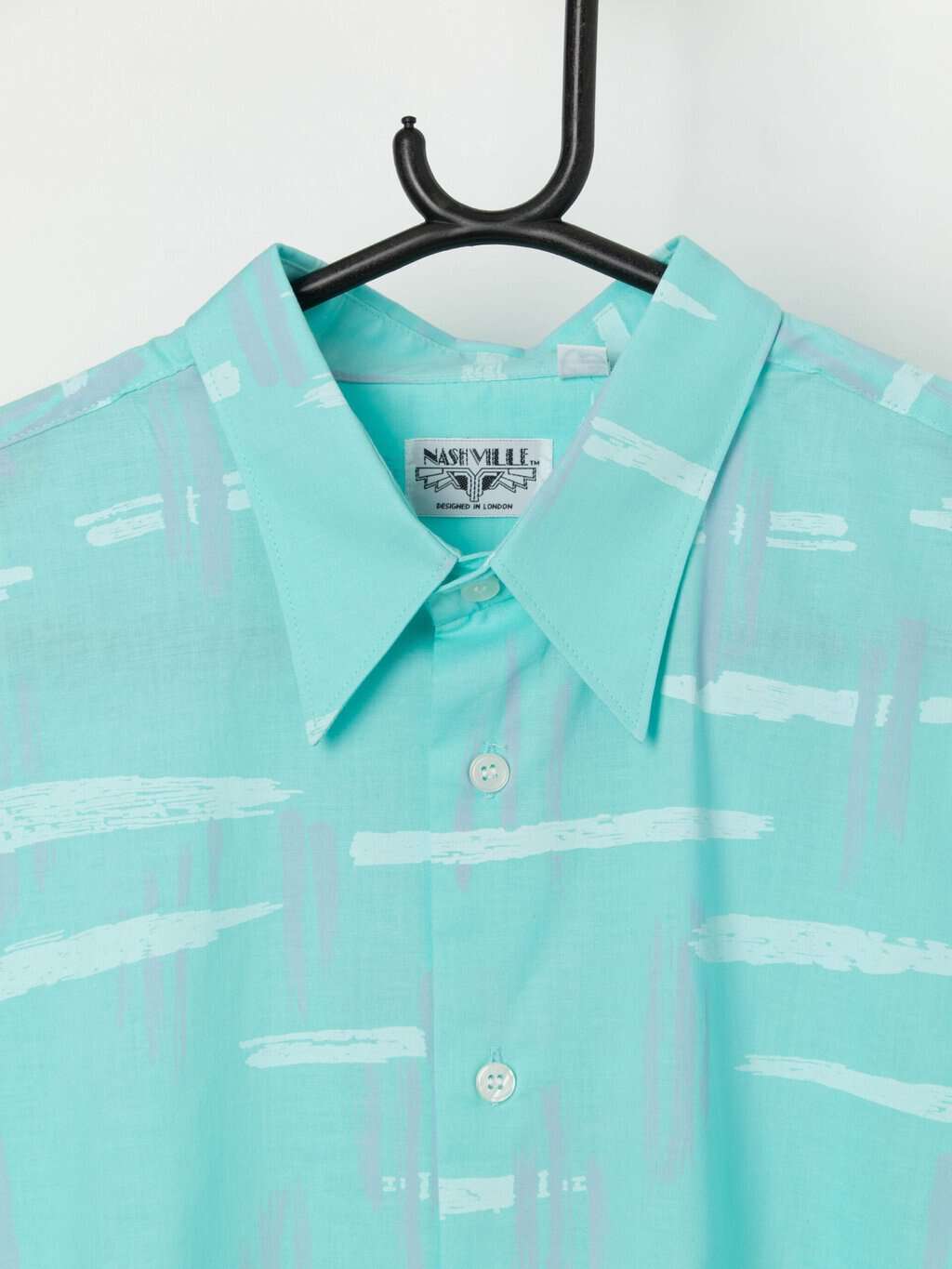 Vintage shirt in aquamarine blue with artsy pattern - Medium / Large - Image 2