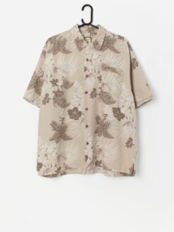 Vintage silk Hawaiian shirt with tropical pattern - Large