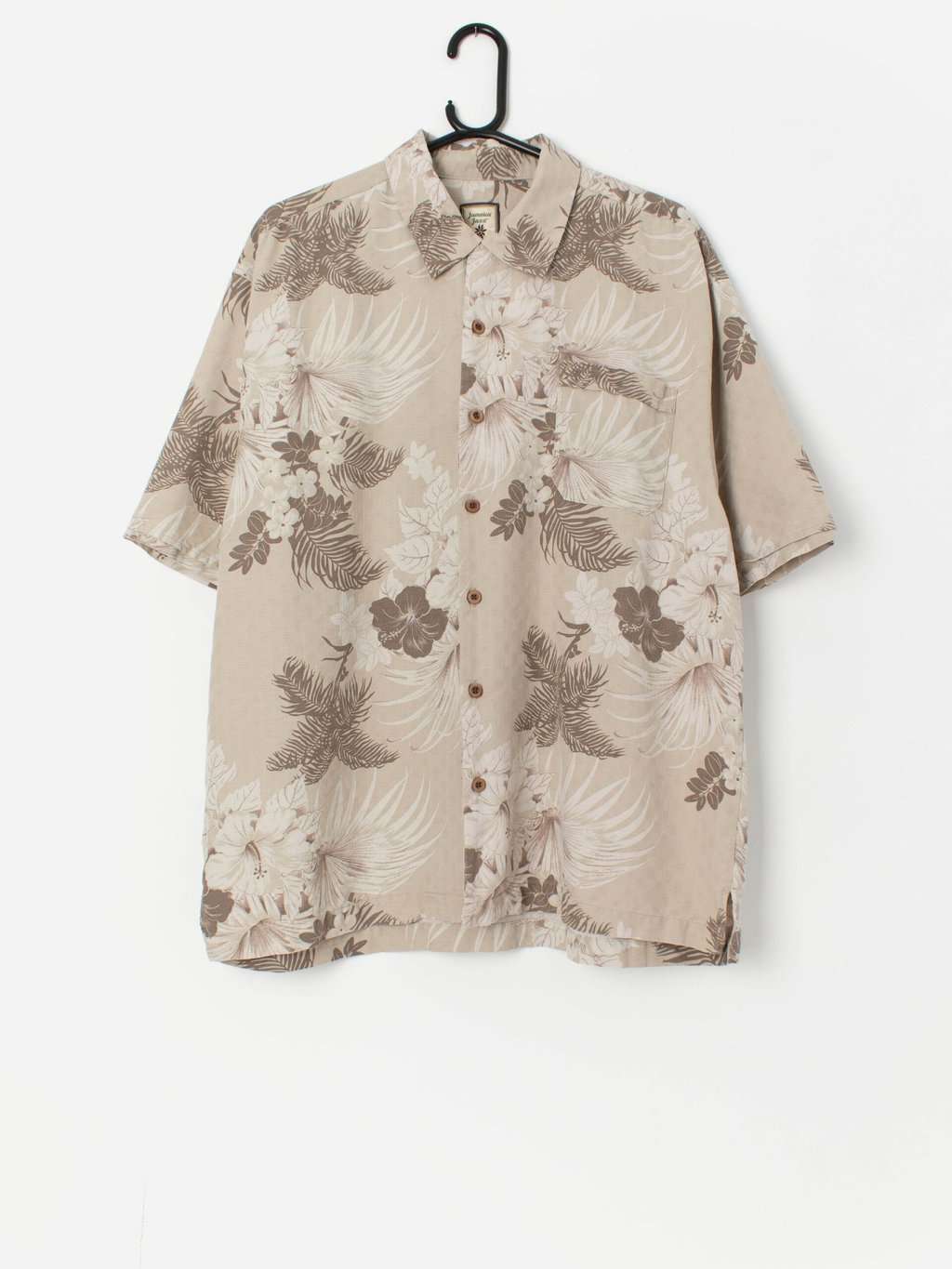 Vintage silk Hawaiian shirt with tropical pattern - Large