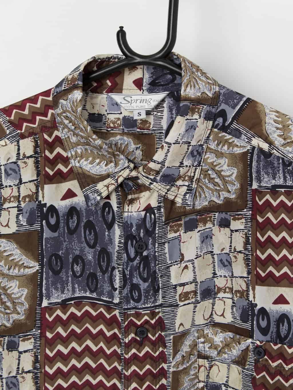 Vintage silk shirt with abstract pattern - Medium - Image 2