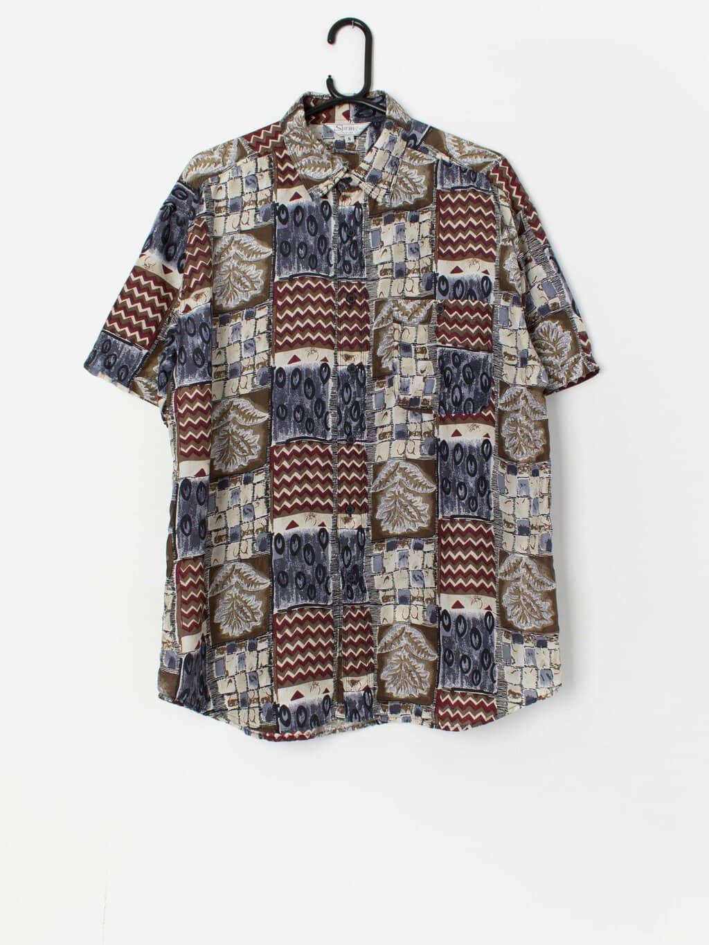 Vintage silk shirt with abstract pattern - Medium