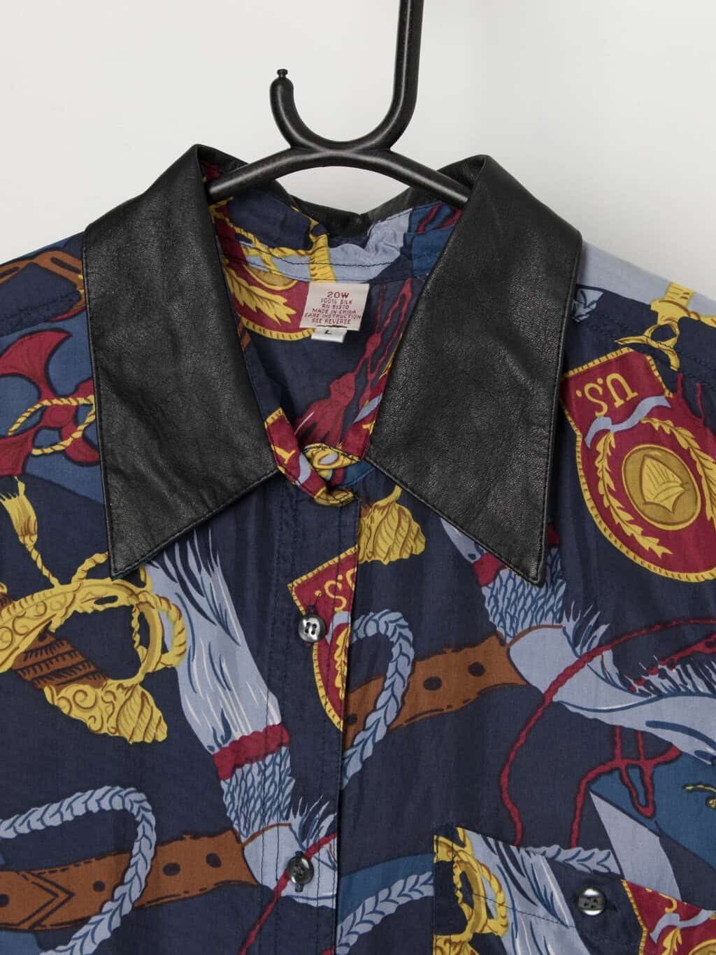 Vintage silk sleeveless blouse with nautical print - M - Image 2