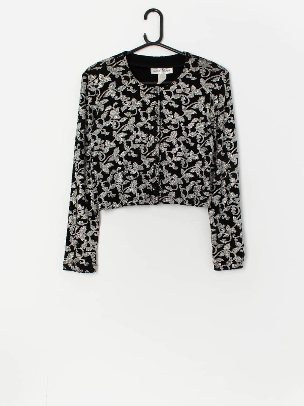 Vintage sparkly crop top/jacket in black and silver - S