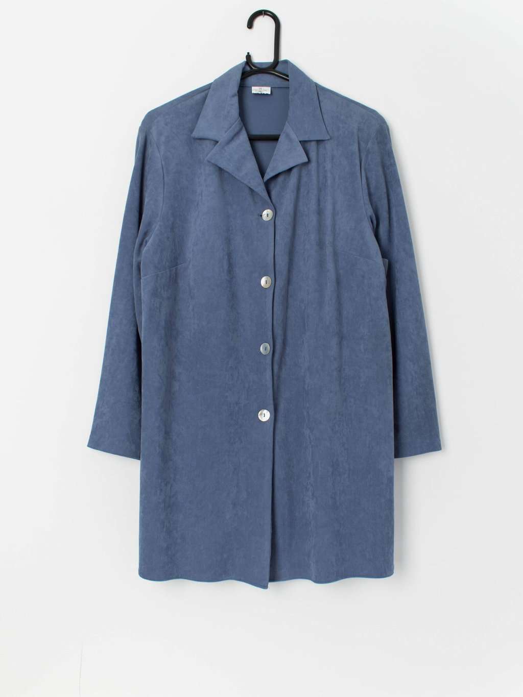 Vintage teal velvet duster coat with mother of pearl buttons - Large