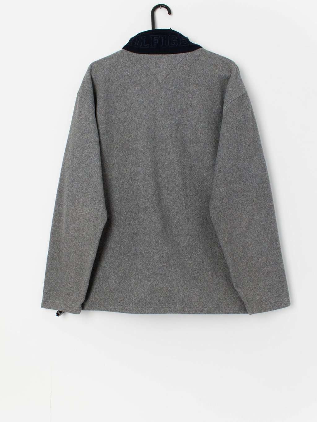 Vintage Y2K Tommy Hilfiger fleece in grey with quarter zip - Large - Image 4