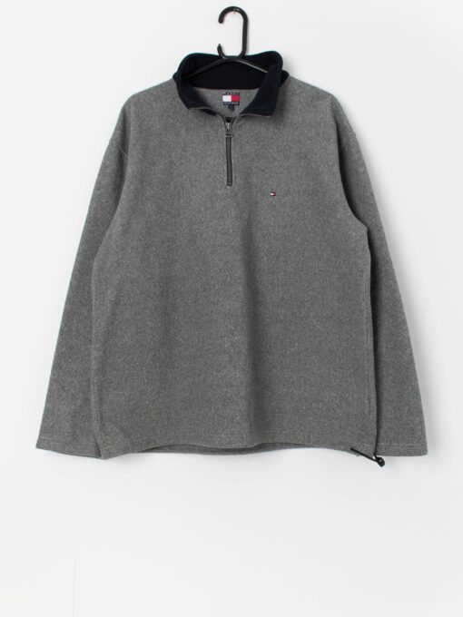 Vintage Y2K Tommy Hilfiger fleece in grey with quarter zip - Large