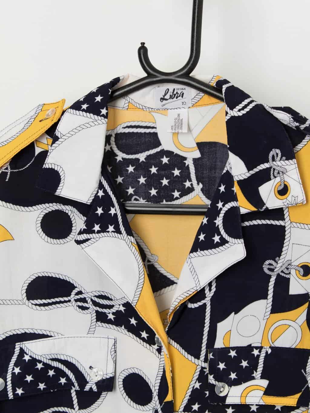 Vintage yellow and blue abstract blouse - Medium - Image 2