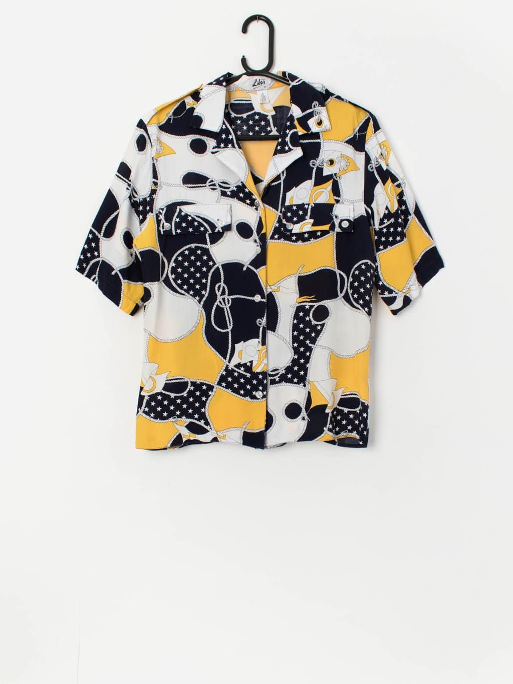 Vintage yellow and blue abstract blouse - Medium