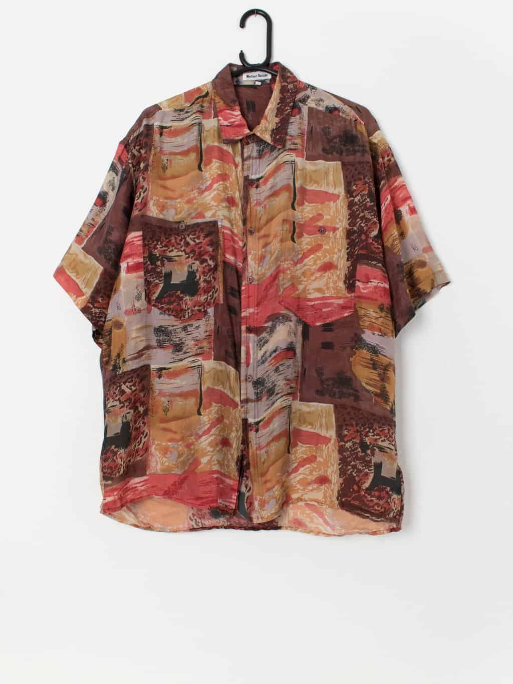 90s vintage silk shirt in red and brown - Large