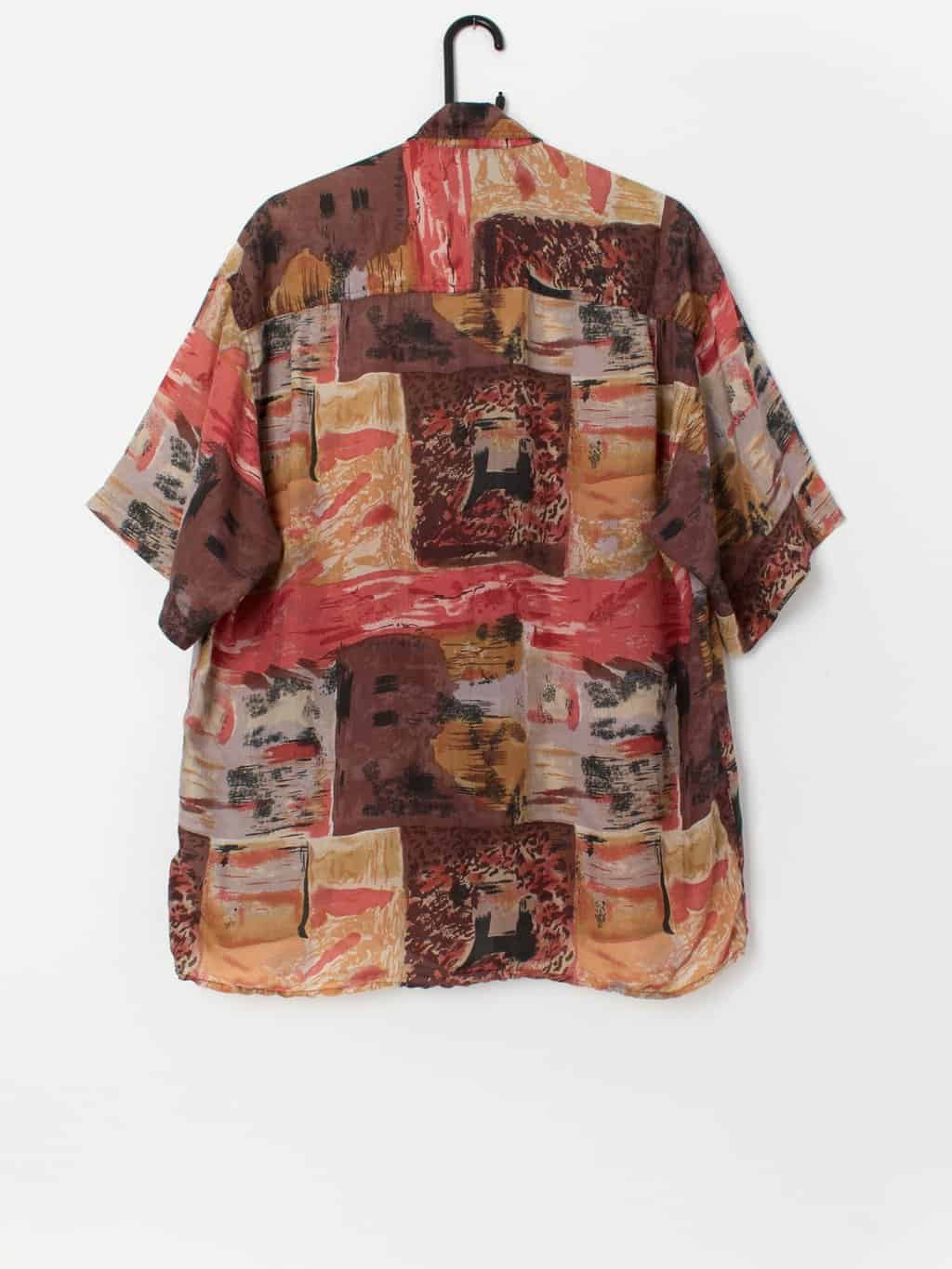 90s vintage silk shirt in red and brown - Large - Image 3