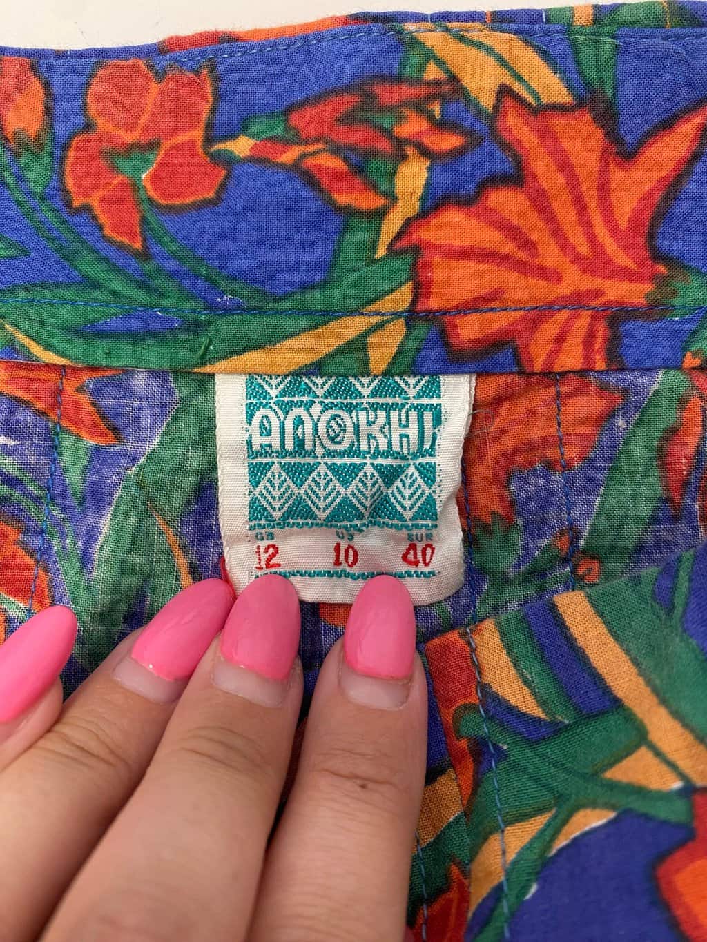 Rare vintage Anokhi floral skirt in blue, red and green - Small - Image 4