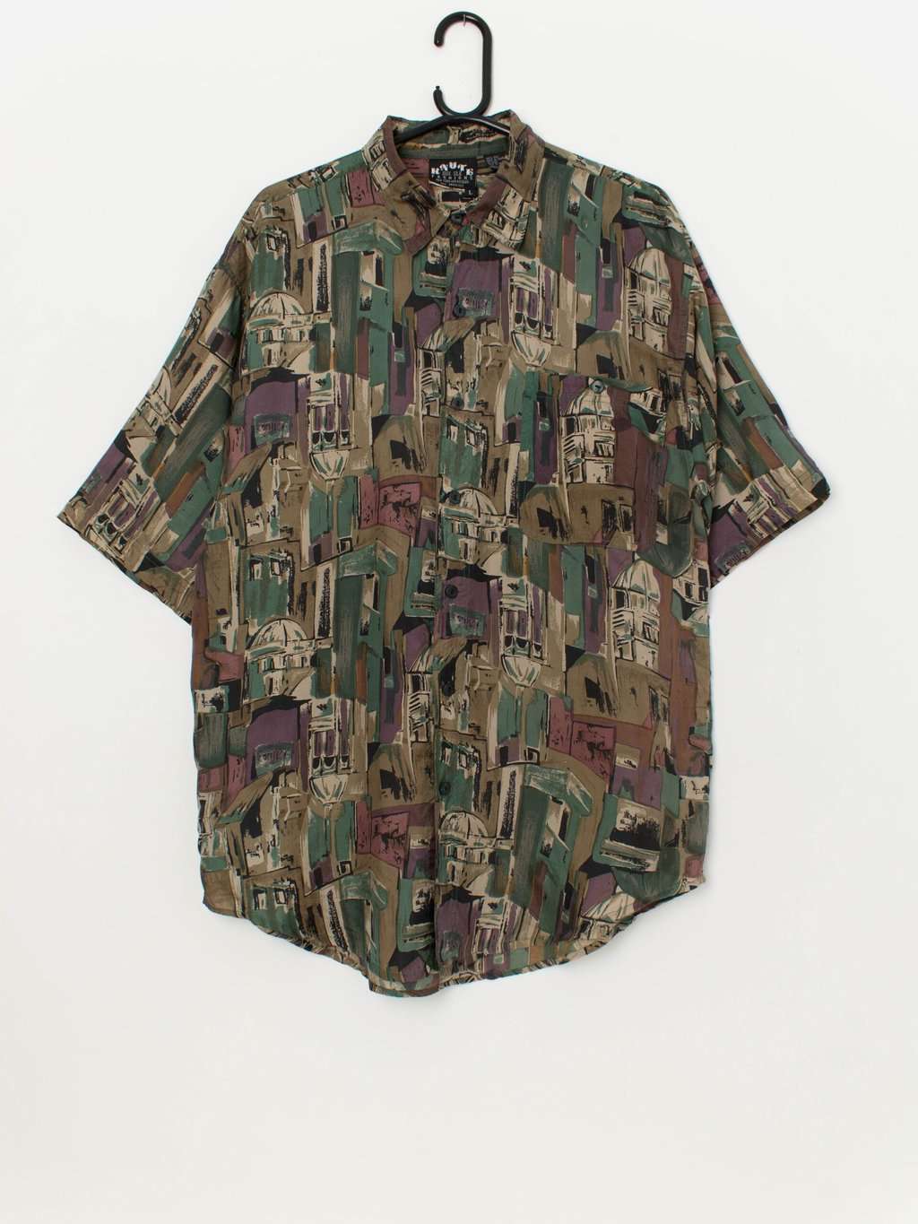 Vintage 90s silk shirt with abstract pattern - Medium / Large