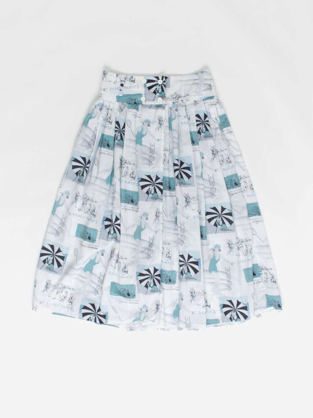 Vintage beach party print skirt in blue - Medium