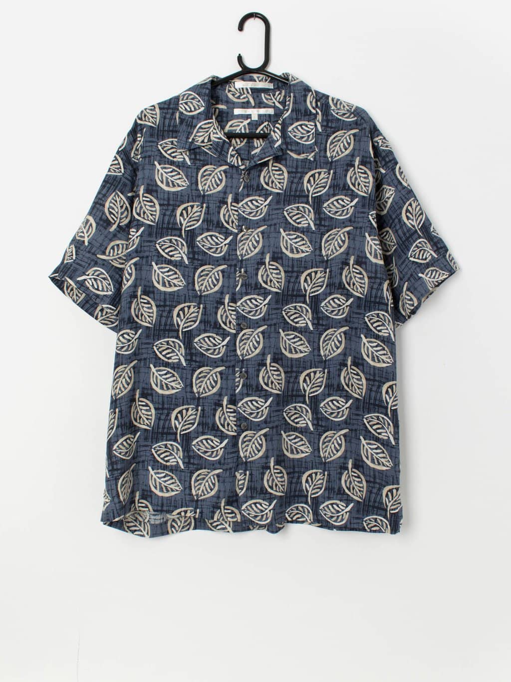 Vintage blue Hawaiian shirt with leaf print - Large