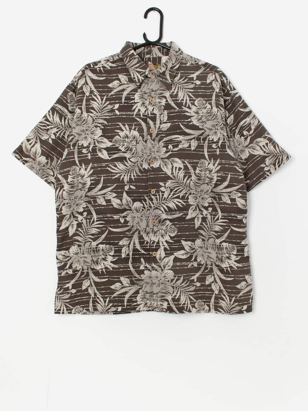 Vintage brown Hawaiian shirt with floral pattern - L