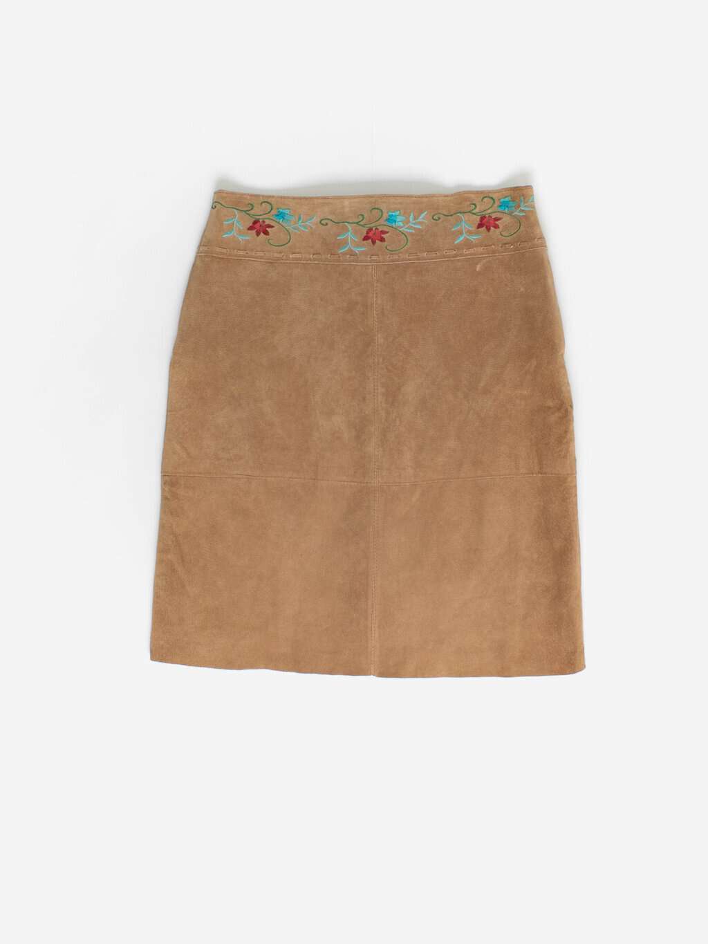 Vintage embroidered suede skirt with tie up detail - M/L - Image 3