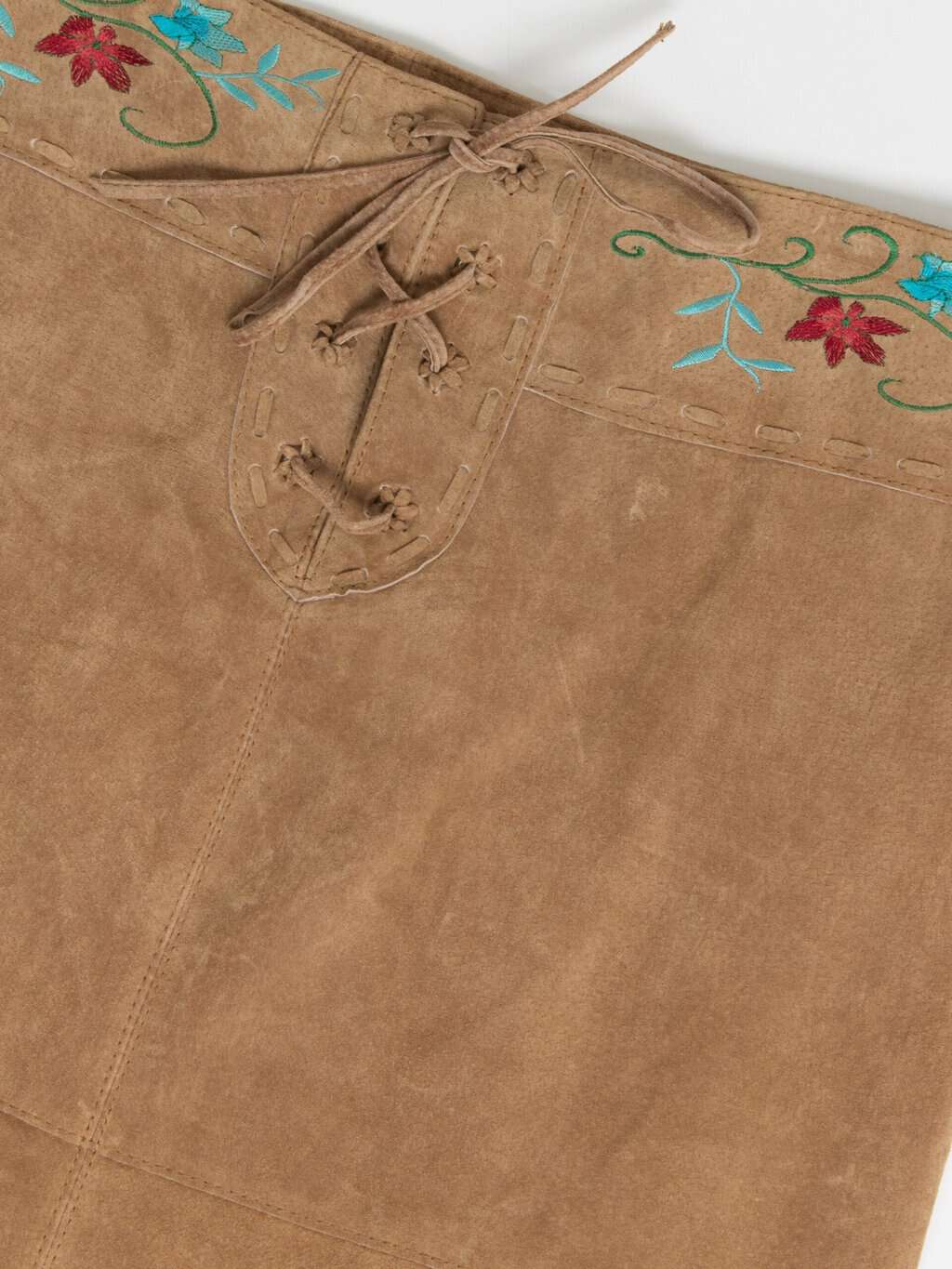 Vintage embroidered suede skirt with tie up detail - M/L - Image 2