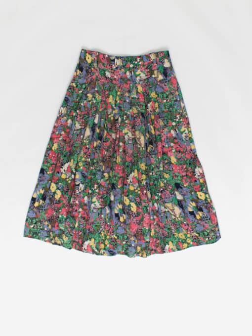 Vintage floral midi skirt with bold colours - Small / Medium
