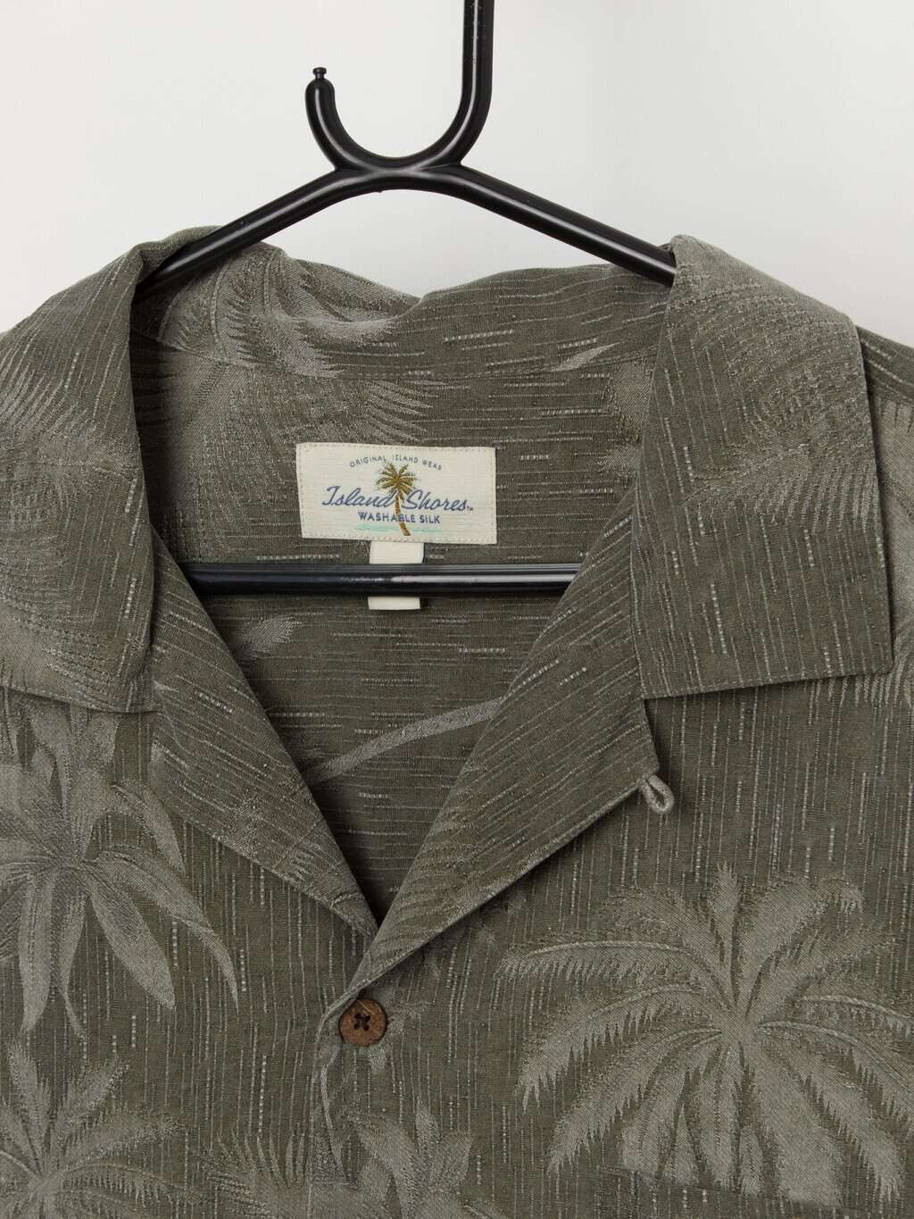 Vintage forest green Hawaiian shirt with grey palm tree print - XL / 2XL - Image 2