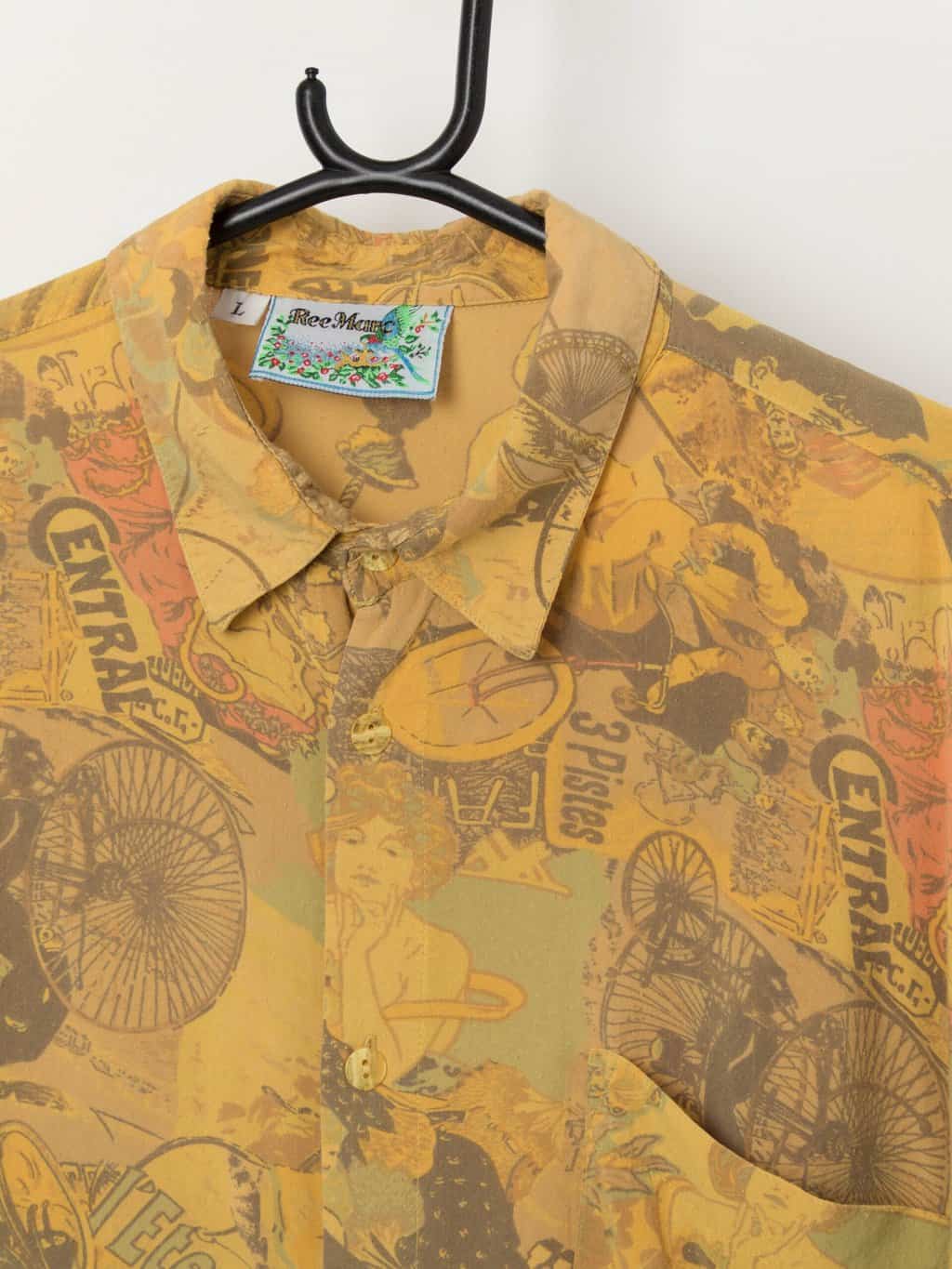 Vintage French graphic shirt in mustard yellow - Large - Image 2