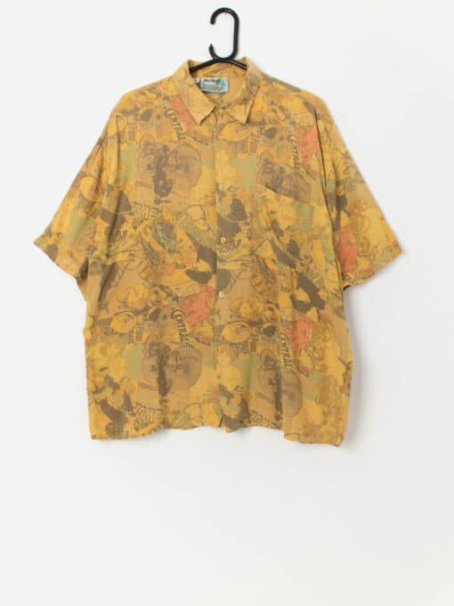 Vintage French graphic shirt in mustard yellow - Large