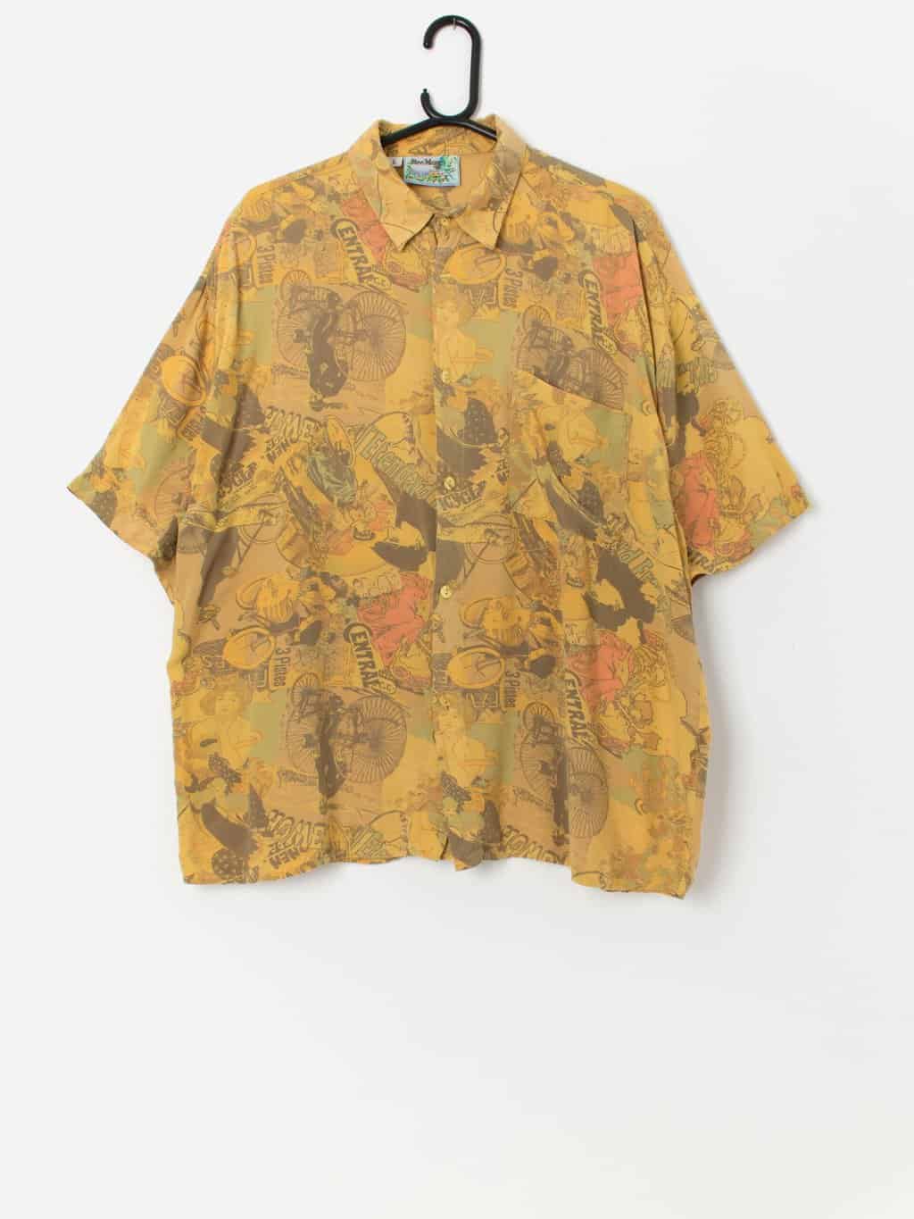 Vintage French graphic shirt in mustard yellow - Large