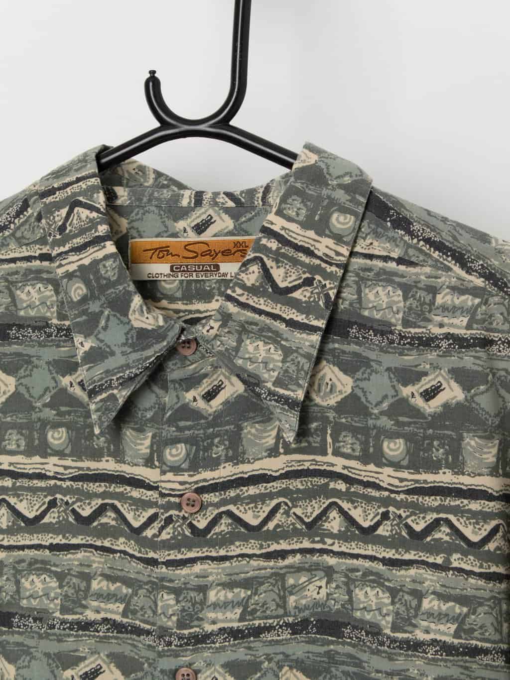 Vintage green abstract shirt with chest pocket - XL / 2XL - Image 2