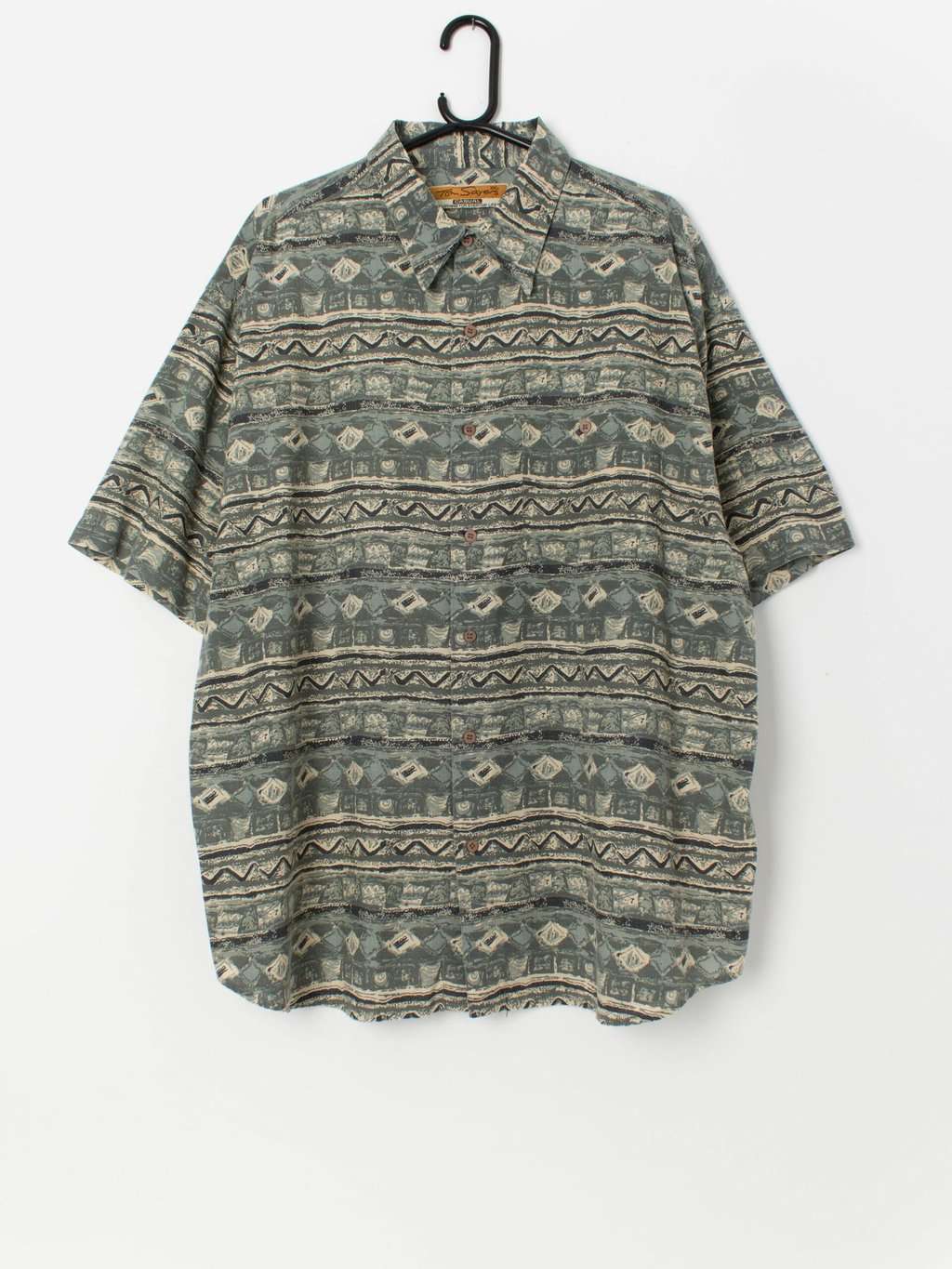 Vintage green abstract shirt with chest pocket - XL / 2XL