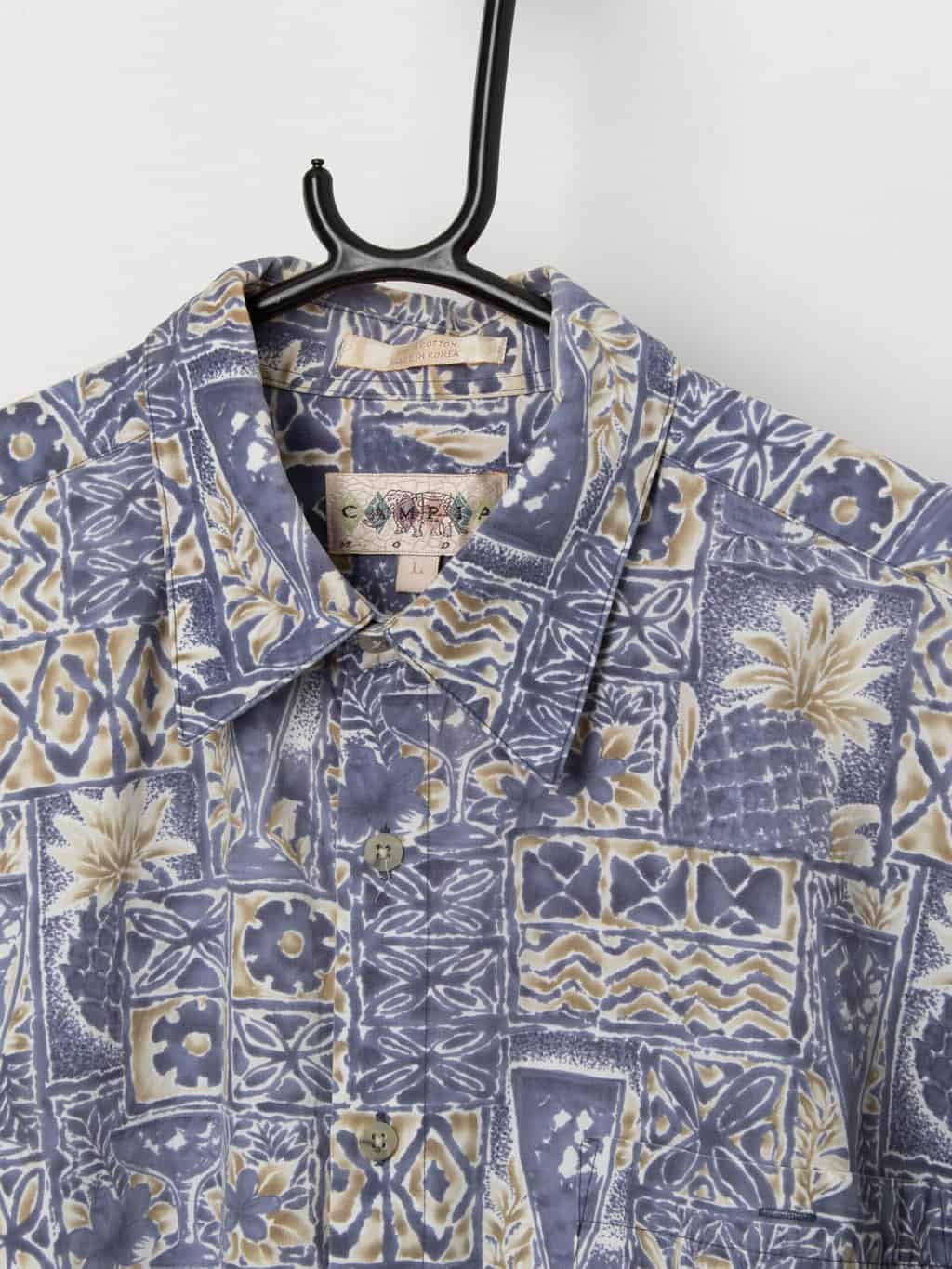 Vintage Hawaiian shirt in blue and beige - Large - Image 2