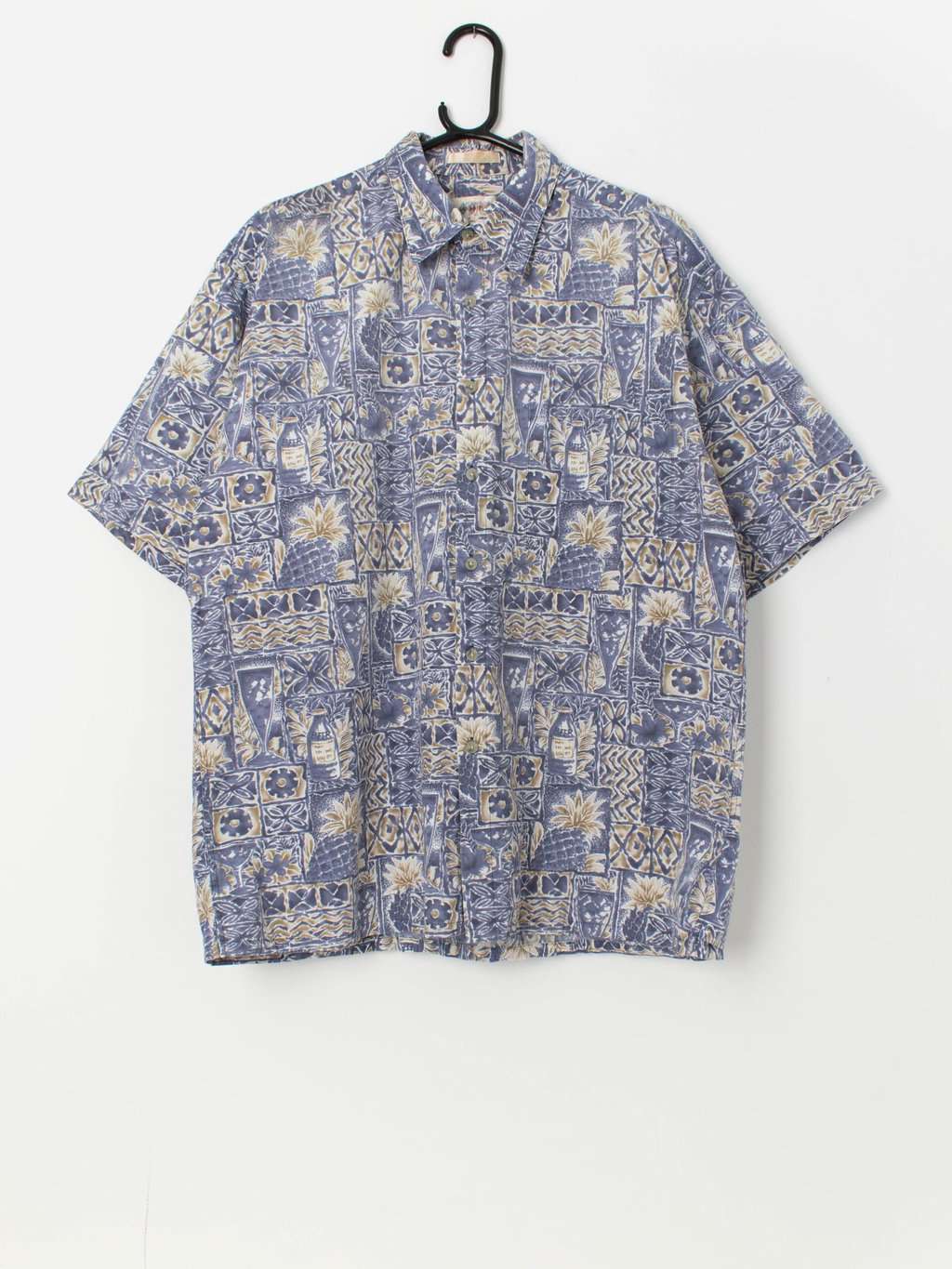 Vintage Hawaiian shirt in blue and beige - Large