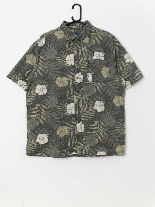 Vintage Hawaiian shirt in forest green - Large