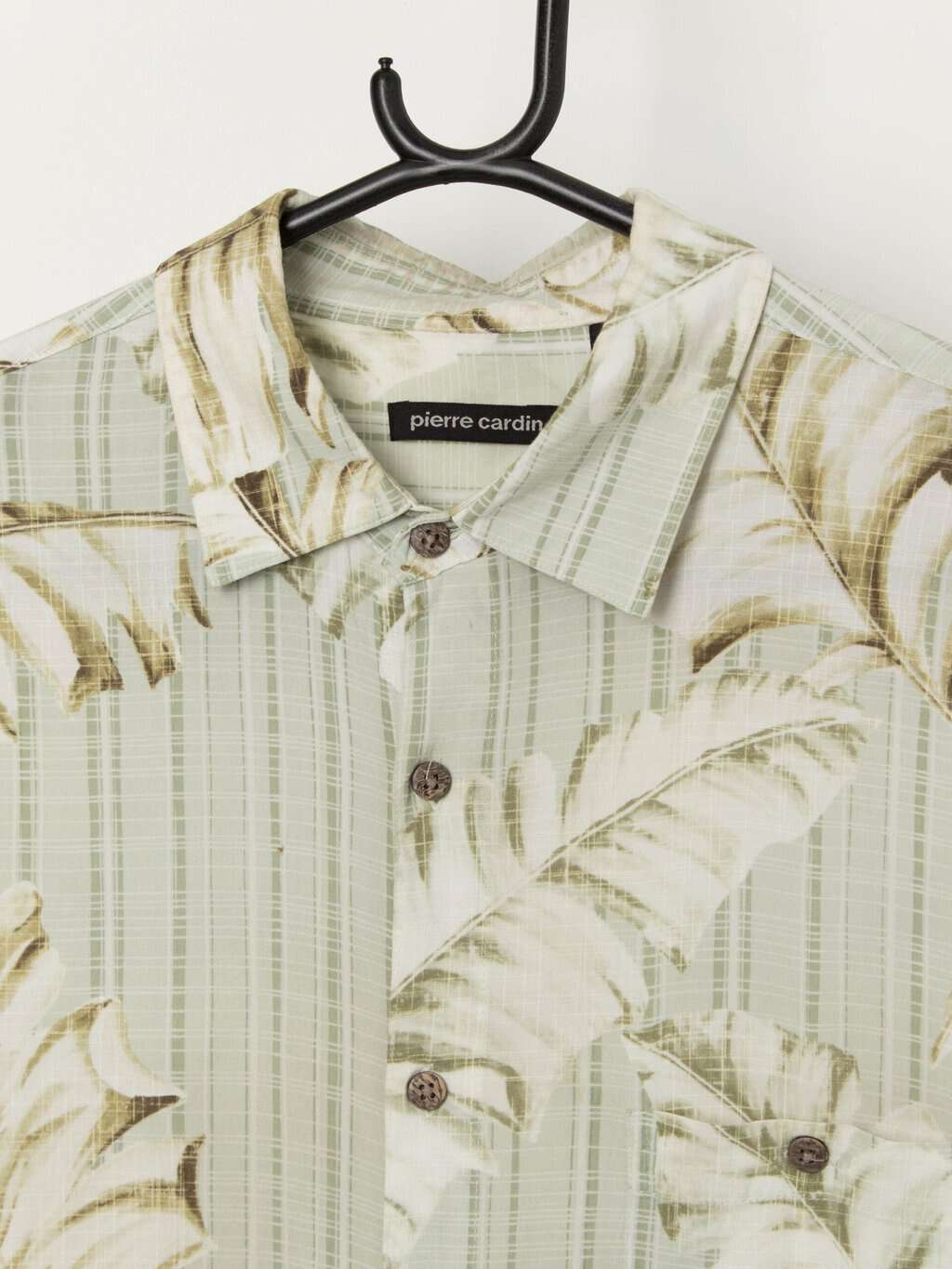 Vintage Hawaiian shirt in pastel green with leaf print - XL - Image 2