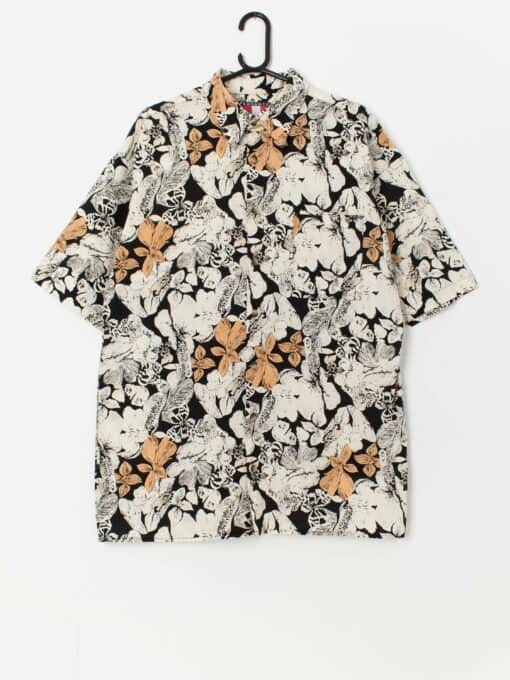 Vintage Hawaiian shirt with beige and brown floral pattern - XL