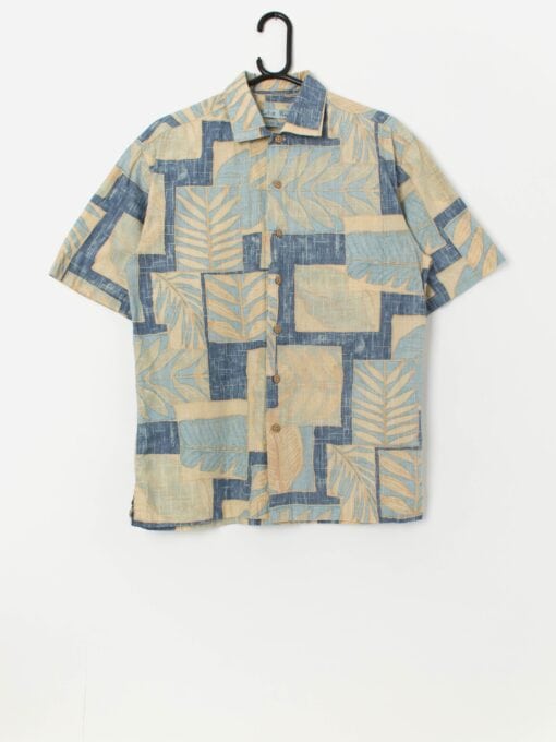 Vintage Hawaiian shirt with blue and yellow leaf print - Small / Medium