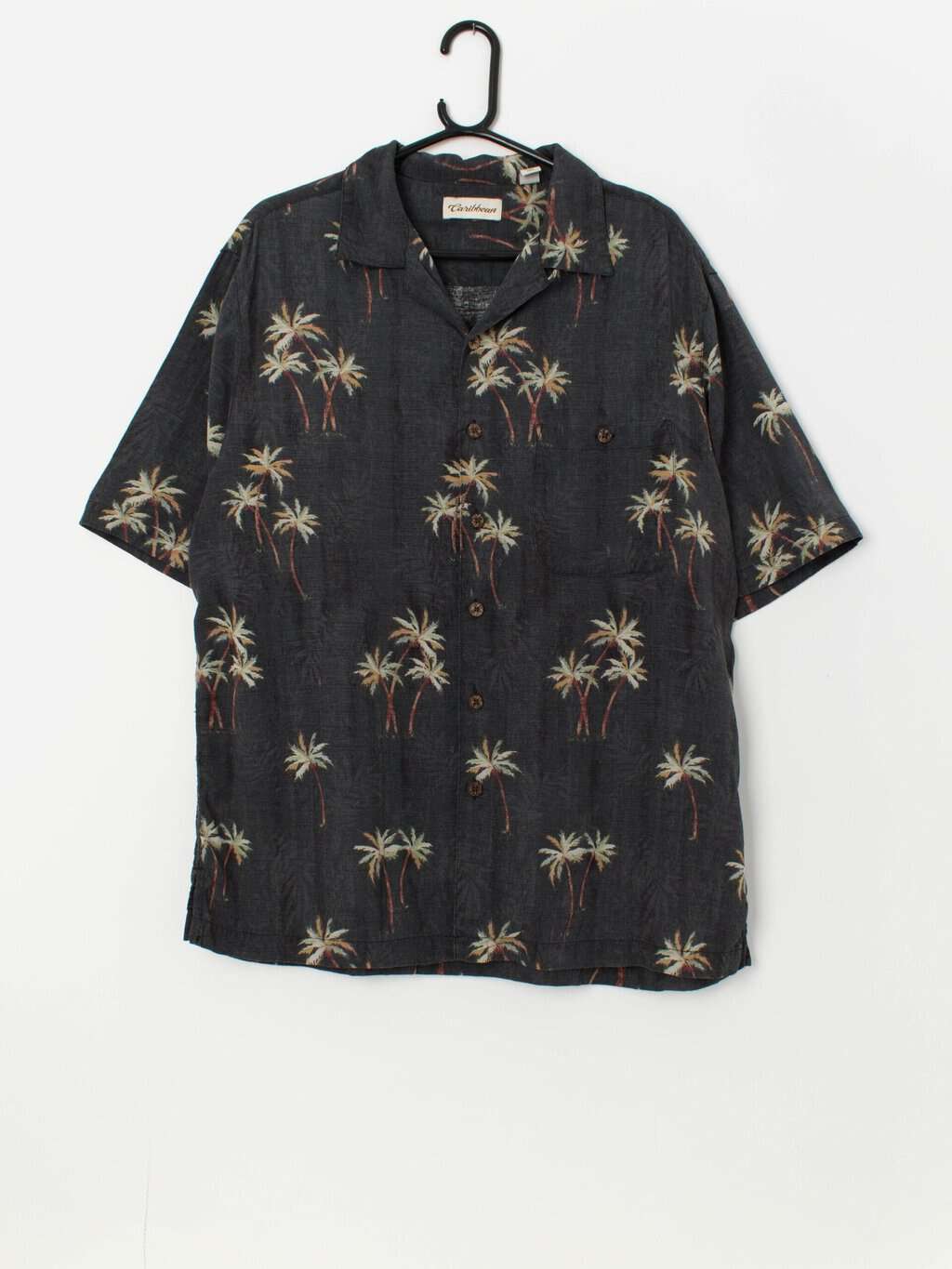Vintage Hawaiian silk shirt with palm tree print - Large
