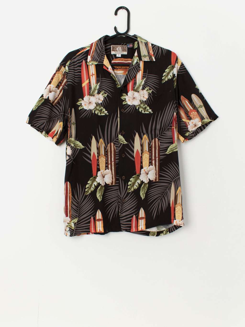 Vintage Kalaheo Hawaiian shirt with hibiscus flowers and longboards - Small / Medium